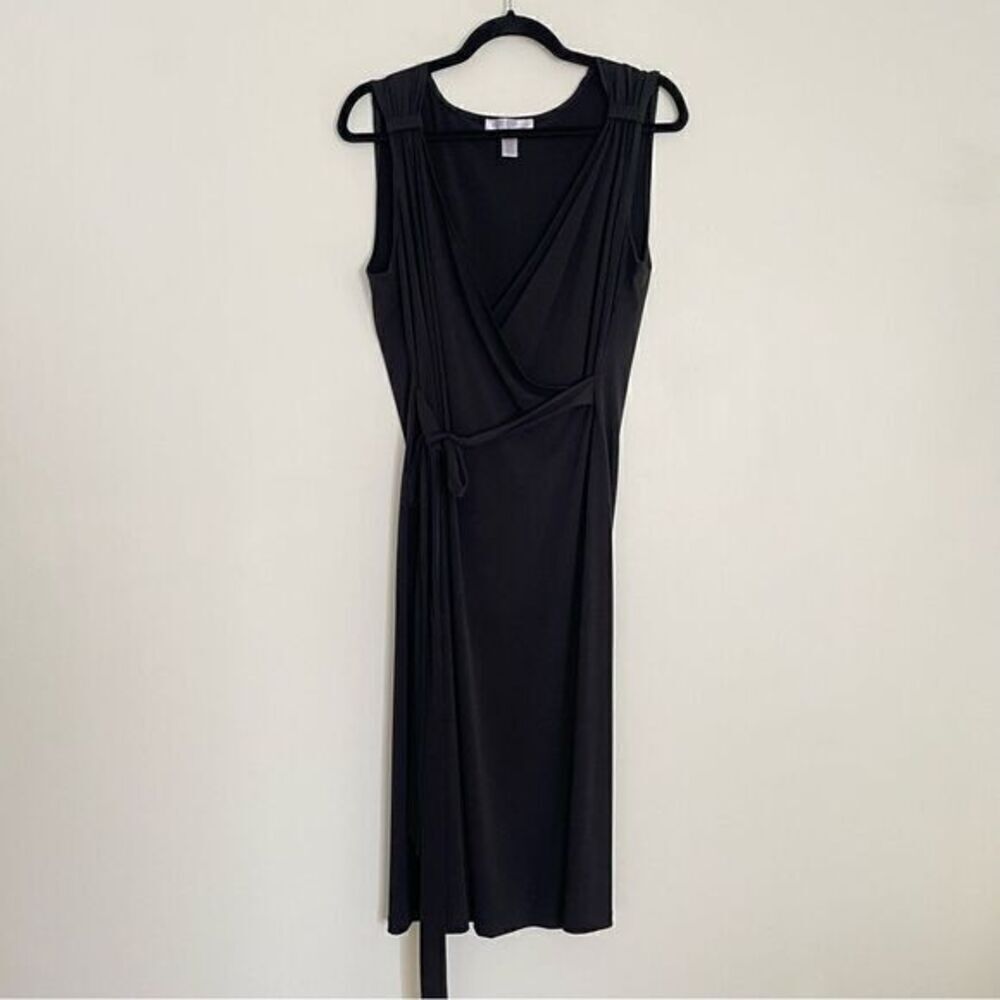Nine & Co By Nine West Black Stretch Wrap Midi Dress Women’s Size Large